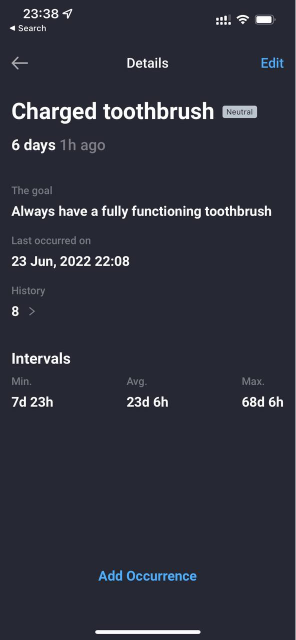 Example of case tracking when was the last time the toothbrush was charged